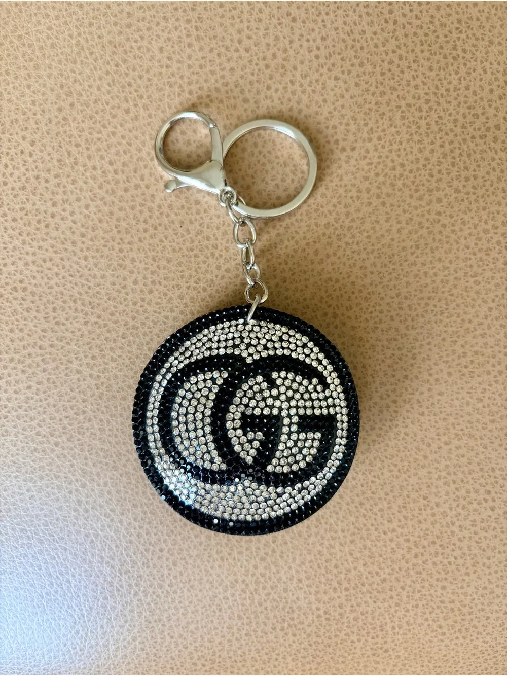 Crystal Embellished Black & Silver Monochrome Keychain